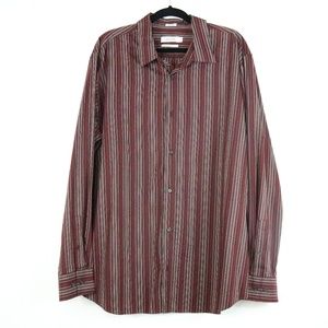 Calvin Klein Mens Button Down Striped Collared Shirt Multicolored Casual Wine XL